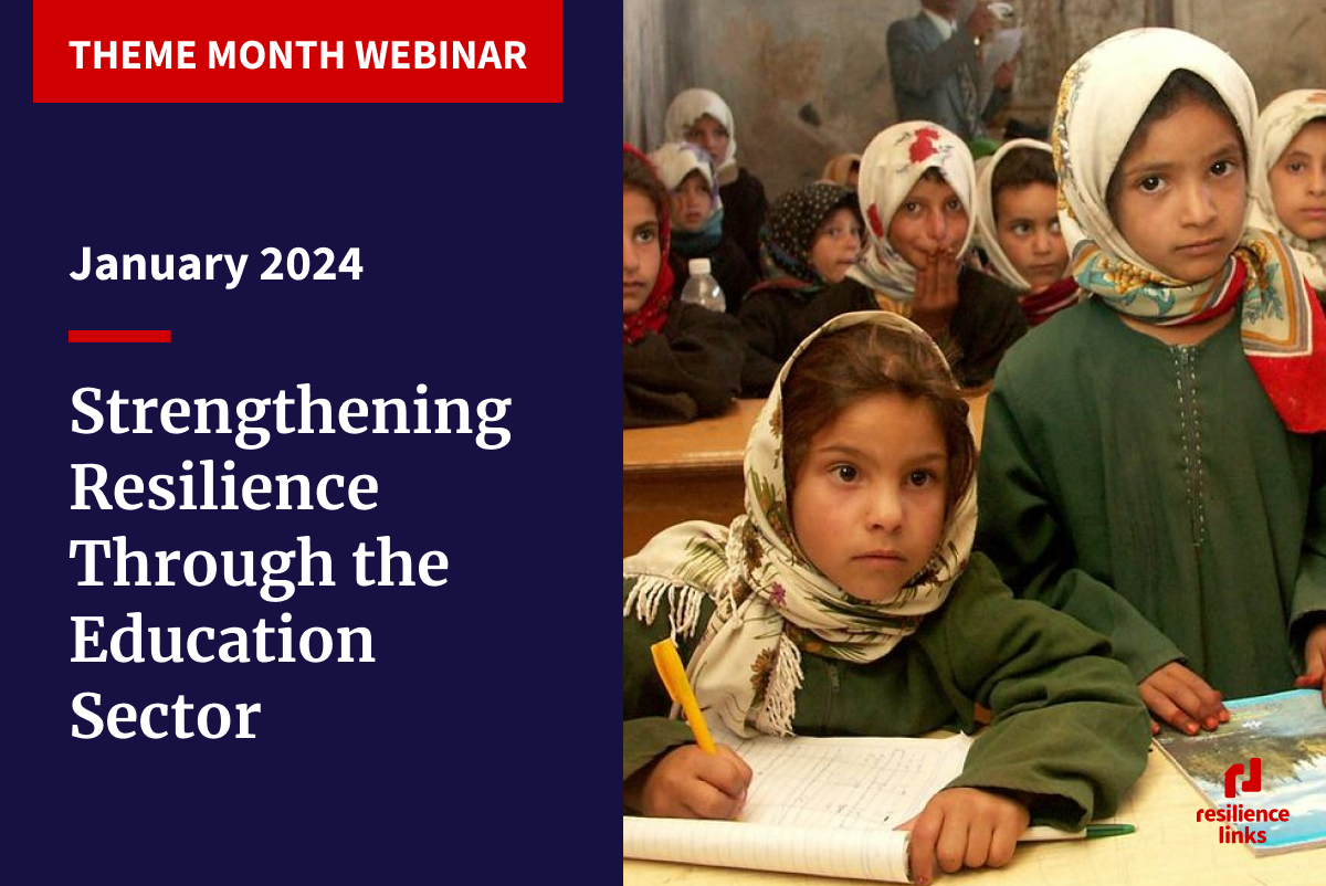 event graphic with event details and an image of young girls with headscarves in a Yemen school room