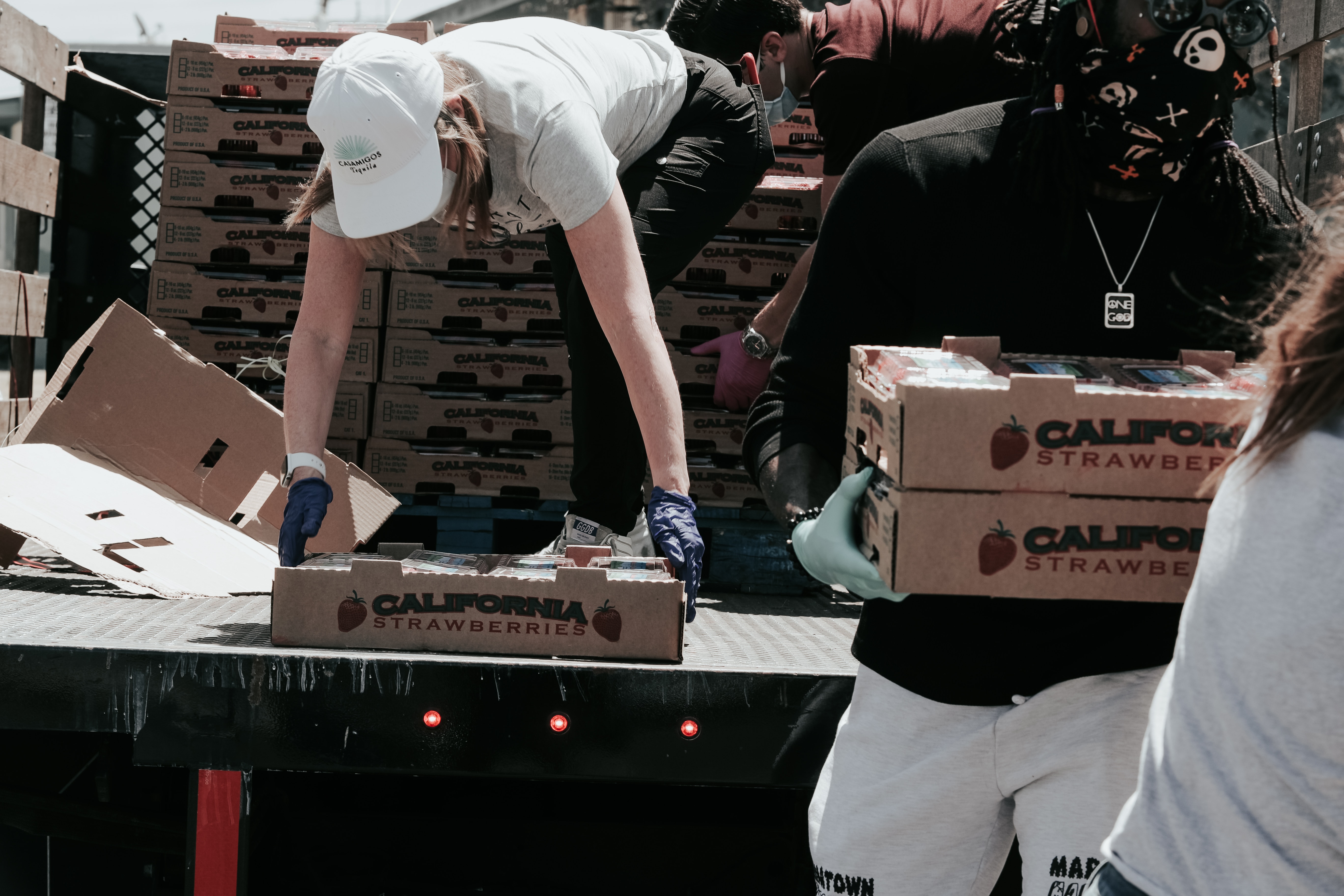 unloading a truck of food donations